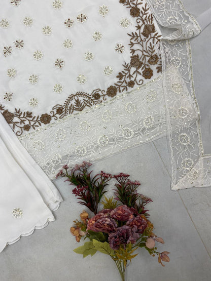 Designer Georgette Embroidered Suit – Sequins Work Top, Pant & Dupatta