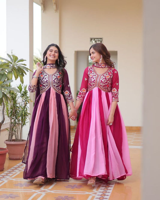 Designer Fox Georgette Embroidered Gown with Dupatta – Festive Wear