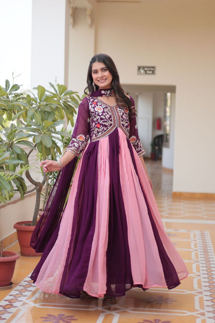 Designer Fox Georgette Embroidered Gown with Dupatta – Festive Wear