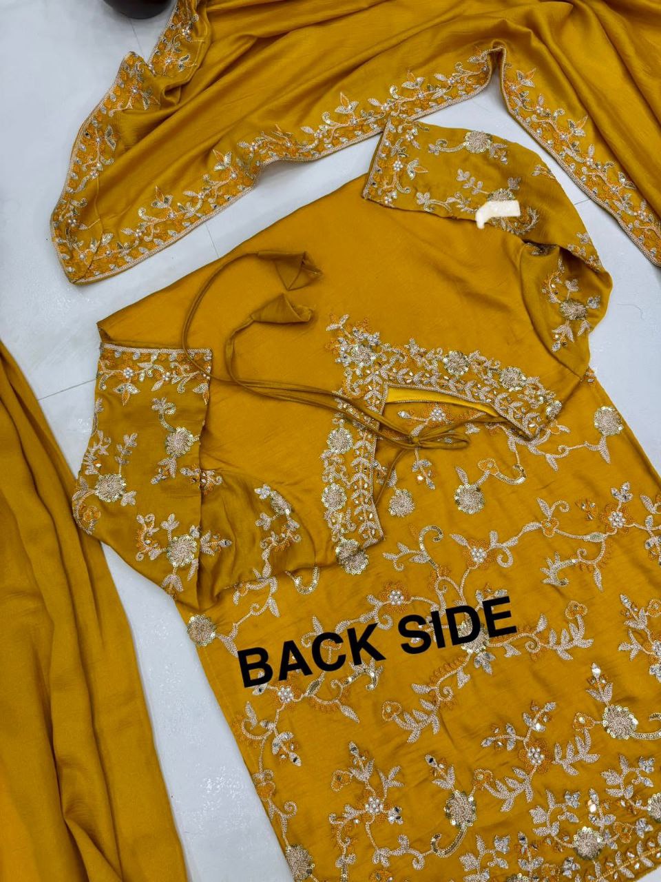 Pakistani Vichitra Silk Sharara Set with Embroidered Mirror Work Dupatta