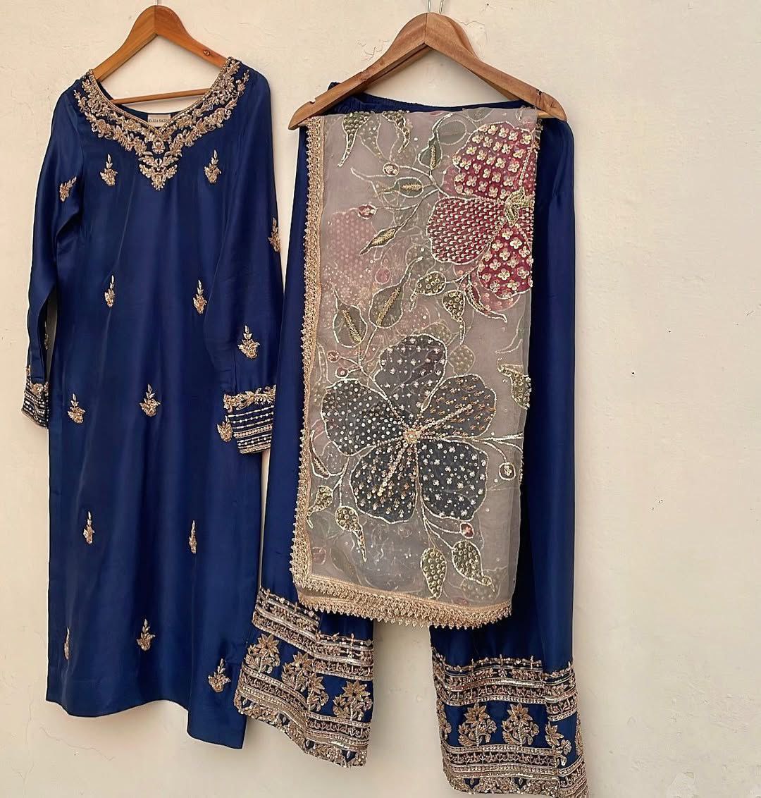 Designer Chinon Suit with Embroidered Pant & Printed Organza Dupatta