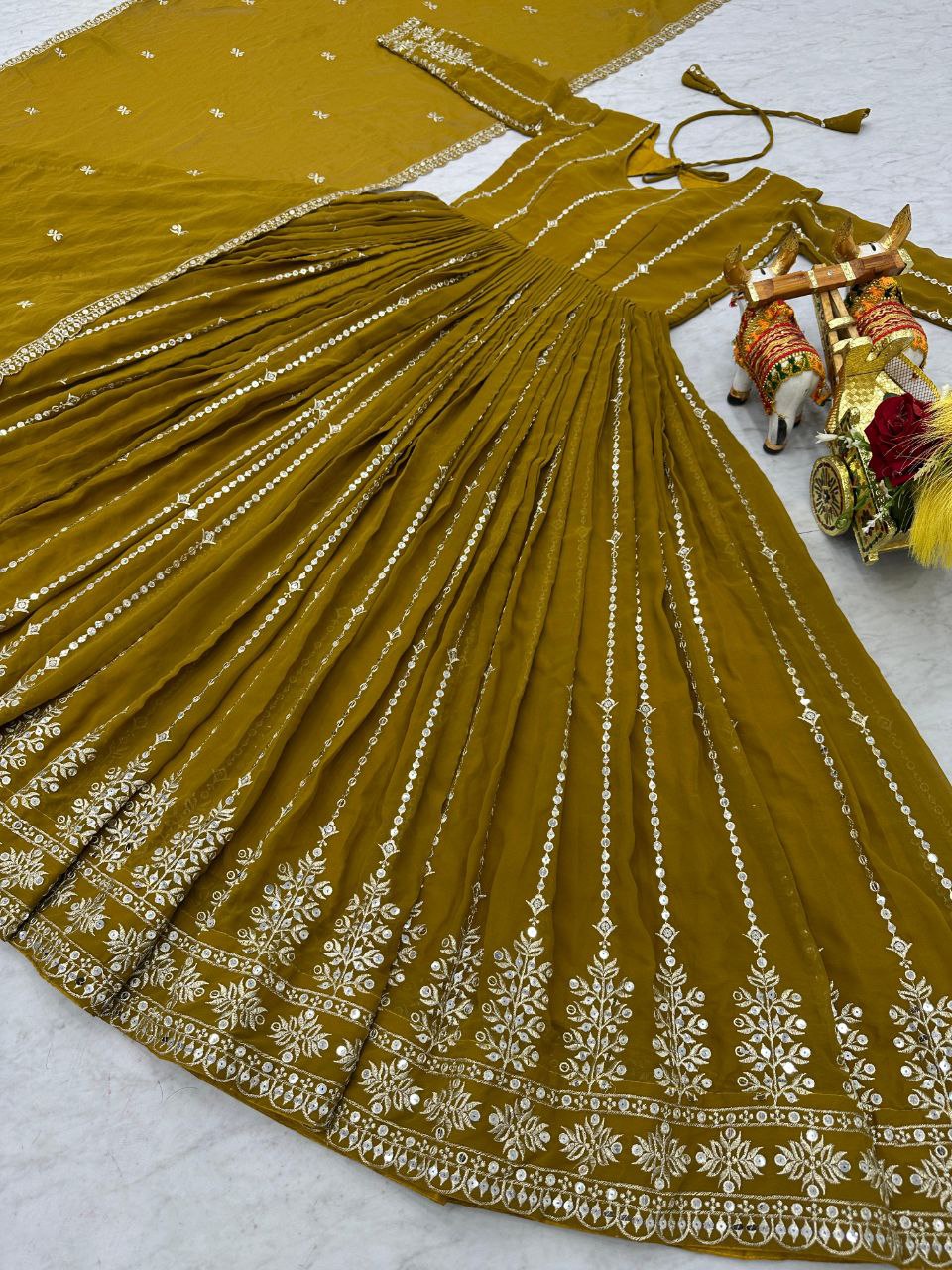 Designer Partywear Gown with Dupatta | Heavy Sequins Embroidery | Fox Georgette