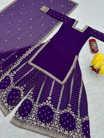 Designer Palazzo Set with Dupatta | Heavy Sequins Embroidery | Fox Georgette