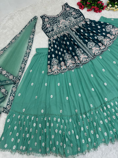 Bridal Indo Western Lehenga Choli with Chine Stitch & Mirror Work | Party Wear Lehenga Choli