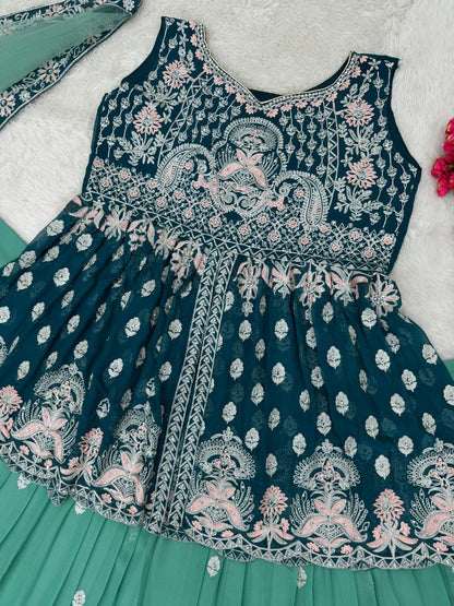 Bridal Indo Western Lehenga Choli with Chine Stitch & Mirror Work | Party Wear Lehenga Choli