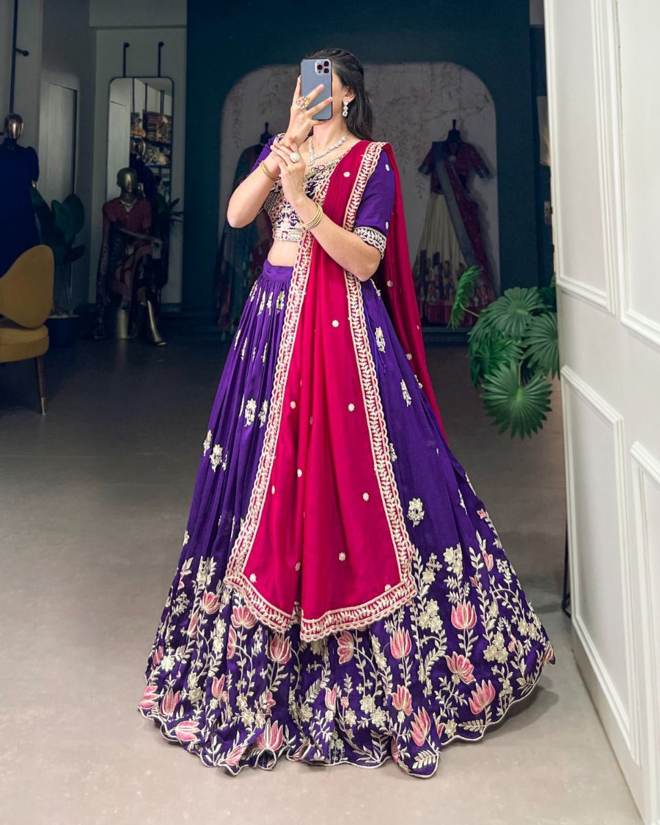 Vichitra Silk Embroidered Purple Lehenga Choli | Wedding Collection Lehenga Choli 2025