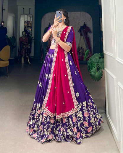 Vichitra Silk Embroidered Purple Lehenga Choli | Wedding Collection Lehenga Choli 2025