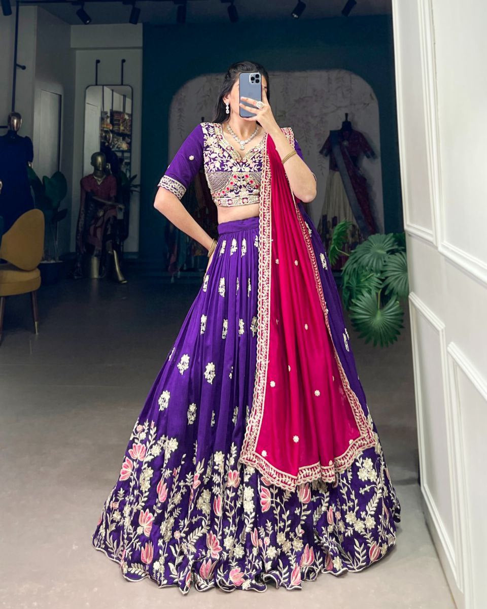 Vichitra Silk Embroidered Purple Lehenga Choli | Wedding Collection Lehenga Choli 2025