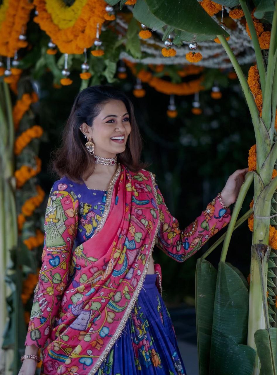 Kalamkari Cotton Lehenga Choli with Embroidered Dupatta | Party Wear Ethnic Set