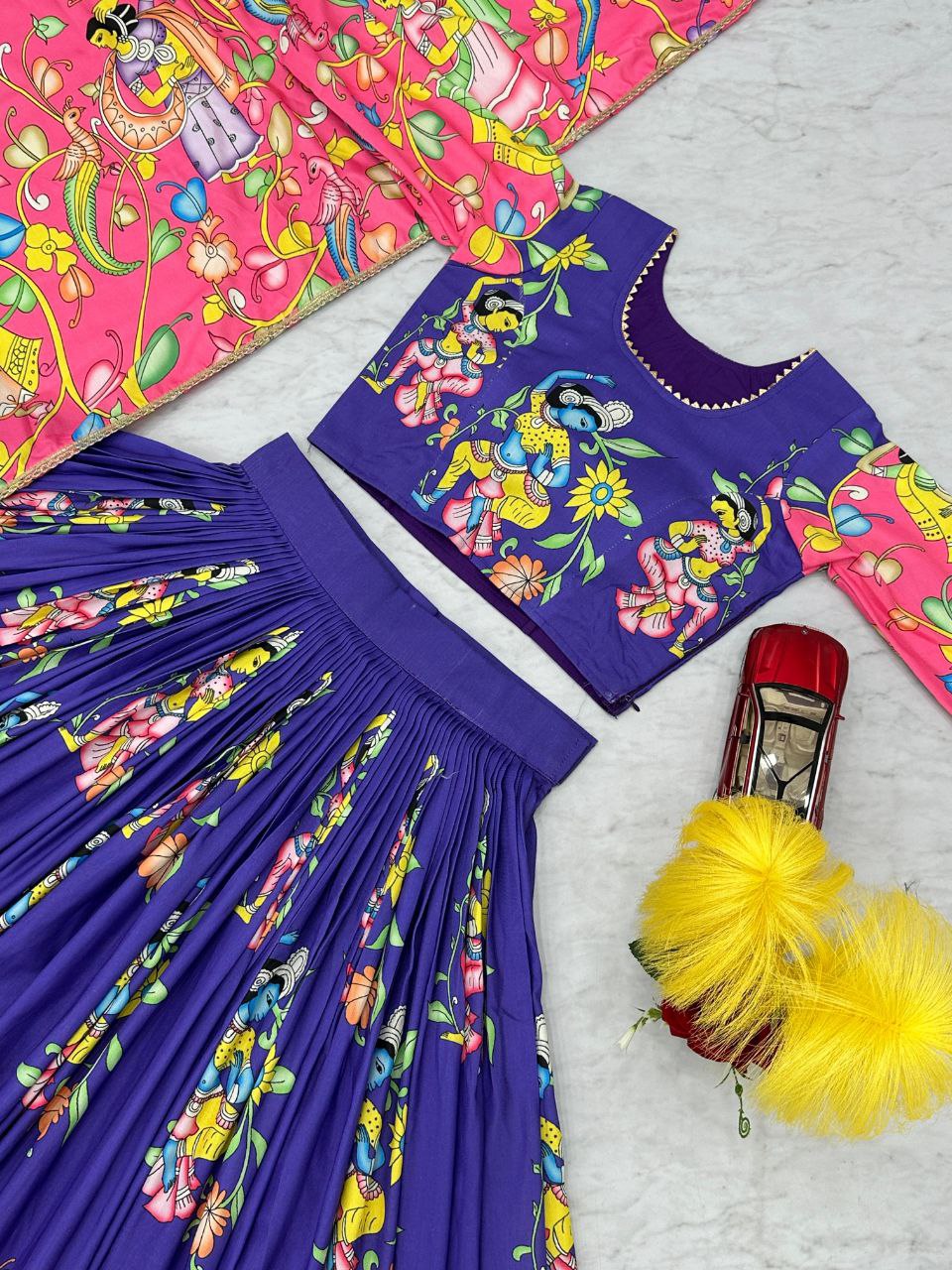 Kalamkari Cotton Lehenga Choli with Embroidered Dupatta | Party Wear Ethnic Set