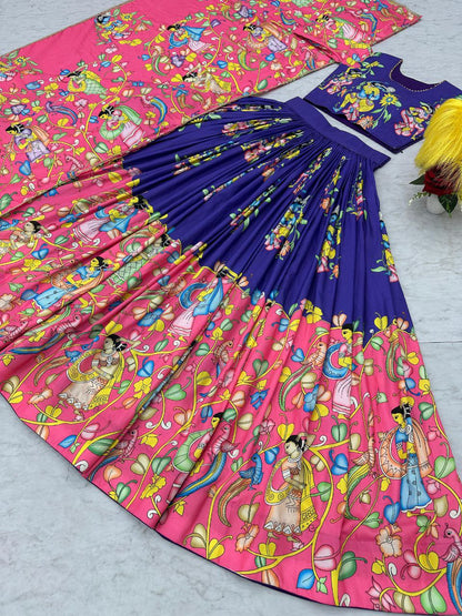 Kalamkari Cotton Lehenga Choli with Embroidered Dupatta | Party Wear Ethnic Set