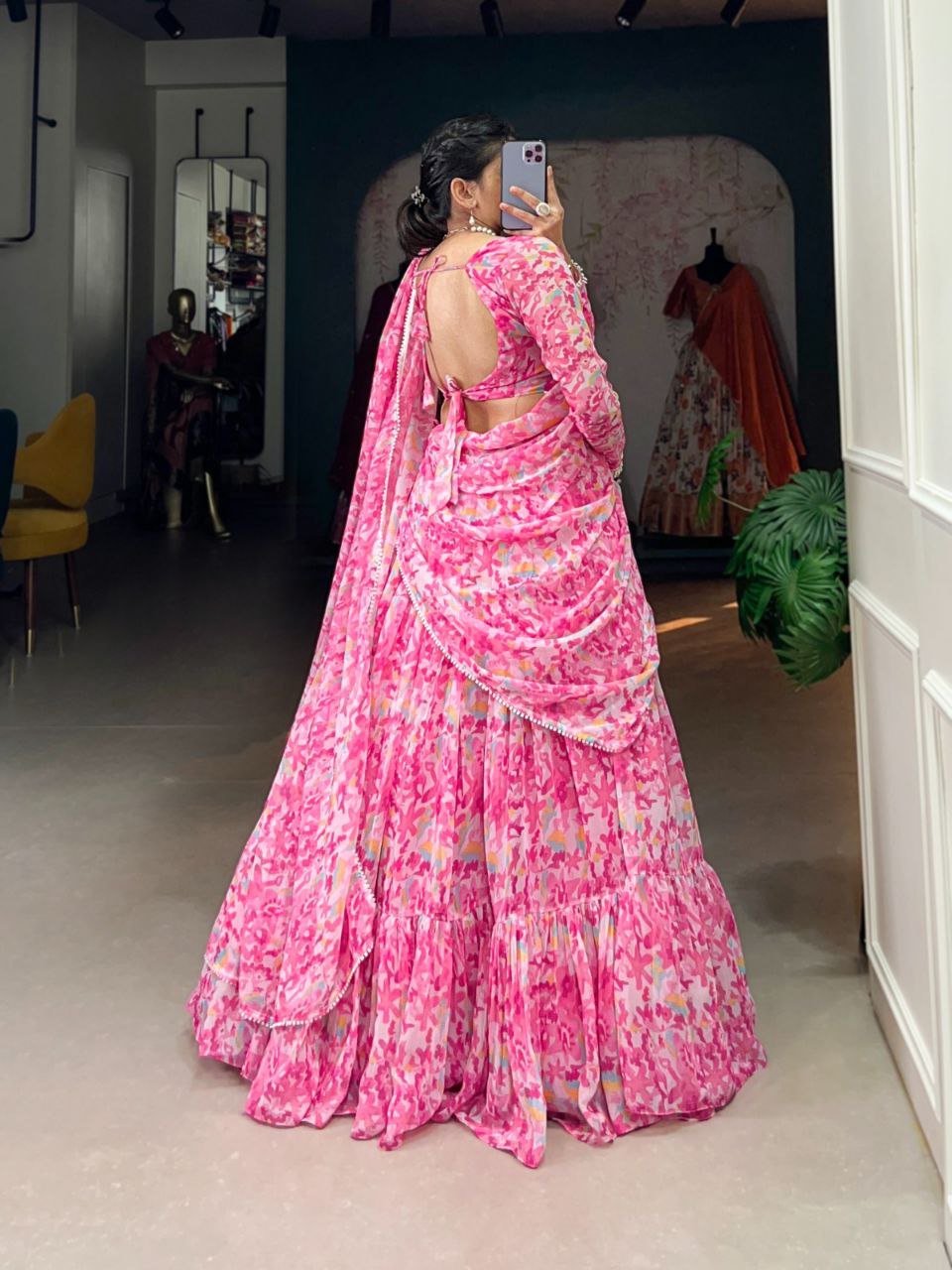Wedding Collection 2025 Georgette Pink Lehenga Choli Set with Printed Blouse and Dupatta