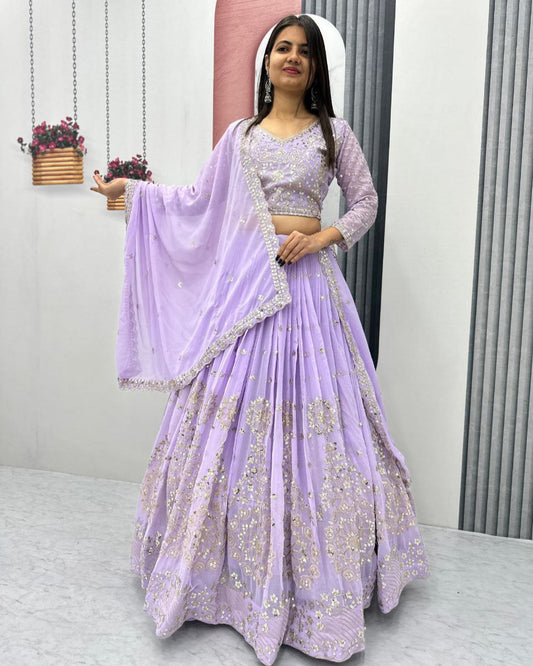 Premium Embroidered Fox Georgette Lehenga Choli Set with Sequins & Dupatta