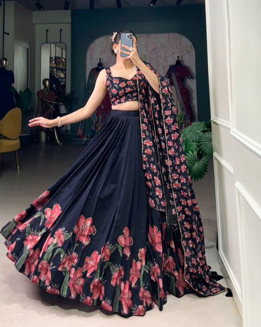 Tussar Silk Lehenga Choli with Floral & Foil Work | Elegant Party Wear
