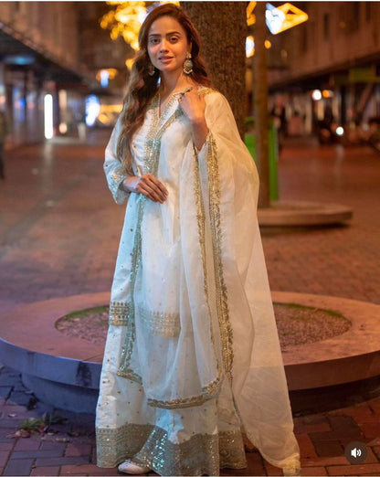Party Wear Pure Cinon Silk Top-Lehenga Set with Embroidery and Ready to Wear Dupatta