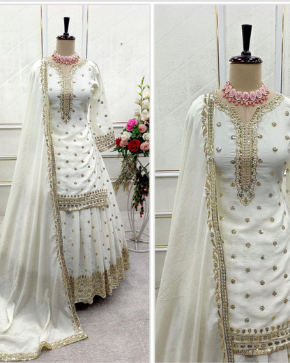 Party Wear Pure Cinon Silk Top-Lehenga Set with Embroidery and Ready to Wear Dupatta