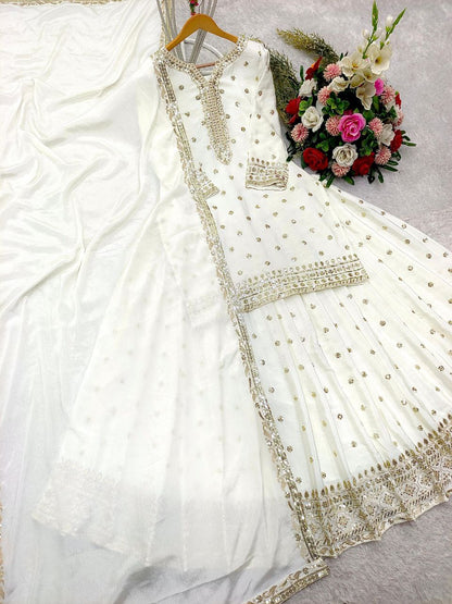 Party Wear Pure Cinon Silk Top-Lehenga Set with Embroidery and Ready to Wear Dupatta