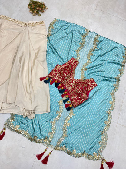 Party Wear Trendy Three-Piece Western Wedding Outfit with Sequence Embroidery and Shrug