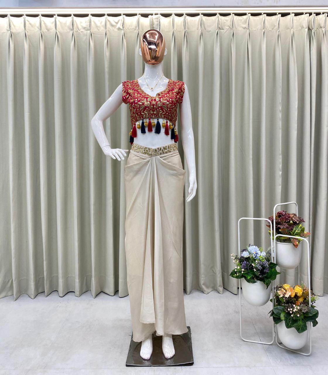 Party Wear Trendy Three-Piece Western Wedding Outfit with Sequence Embroidery and Shrug