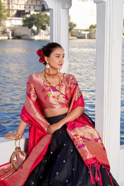 Timeless Paithani Jacquard Silk Partywear Lehenga Choli Set with Dupatta and Batwa