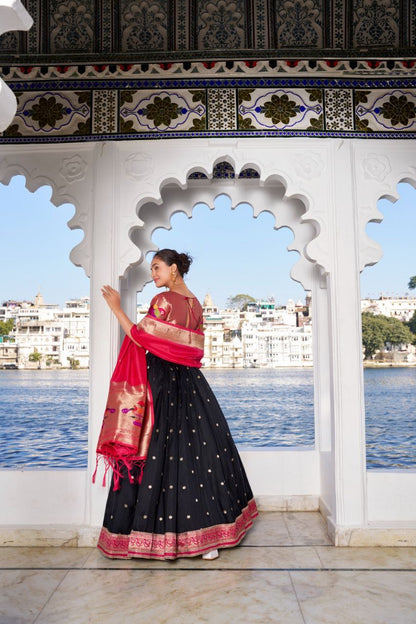 Timeless Paithani Jacquard Silk Partywear Lehenga Choli Set with Dupatta and Batwa