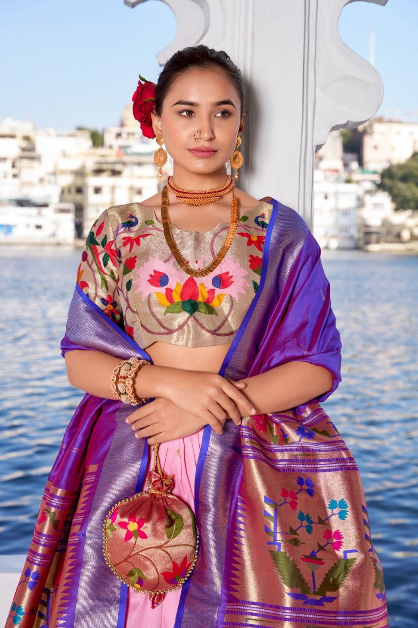 Timeless Paithani Jacquard Silk Partywear Lehenga Choli Set with Dupatta and Batwa