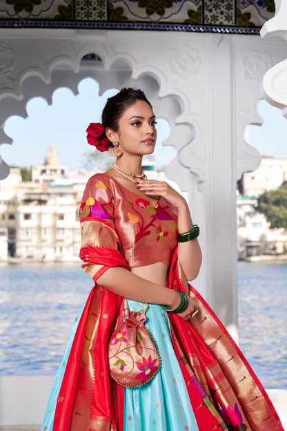 Timeless Paithani Jacquard Silk Partywear Lehenga Choli Set with Dupatta and Batwa