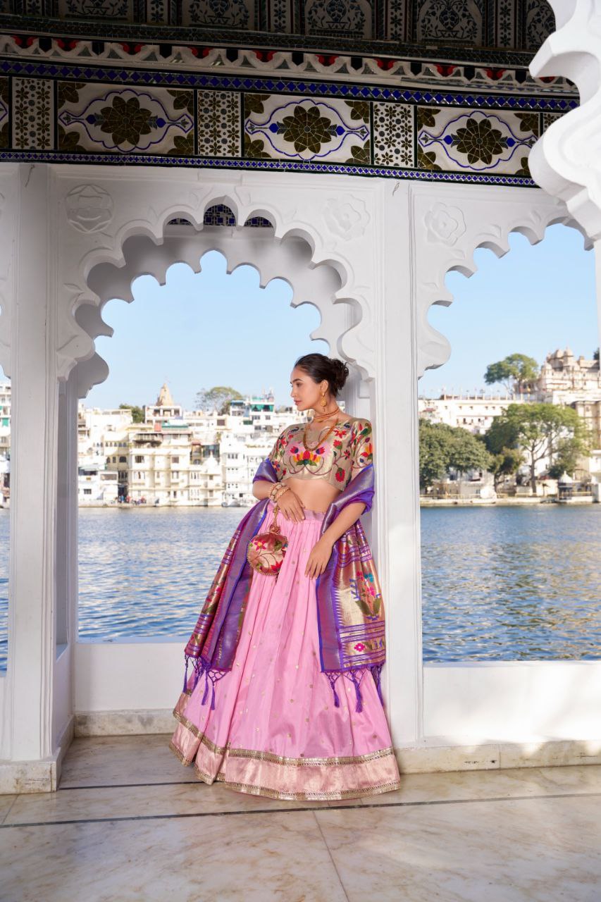 Timeless Paithani Jacquard Silk Partywear Lehenga Choli Set with Dupatta and Batwa