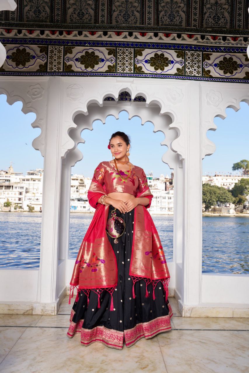 Timeless Paithani Jacquard Silk Partywear Lehenga Choli Set with Dupatta and Batwa