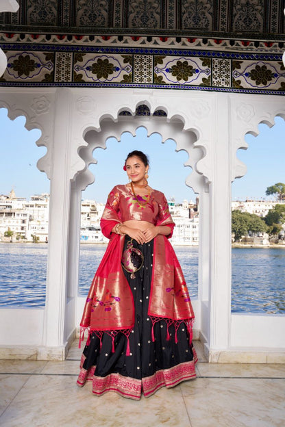 Timeless Paithani Jacquard Silk Partywear Lehenga Choli Set with Dupatta and Batwa