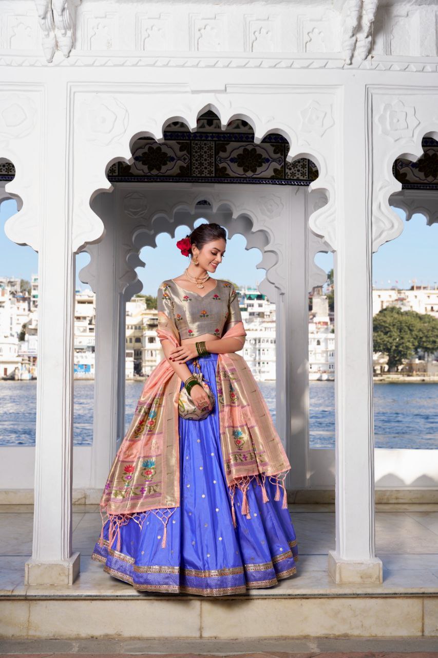 Timeless Paithani Jacquard Silk Partywear Lehenga Choli Set with Dupatta and Batwa