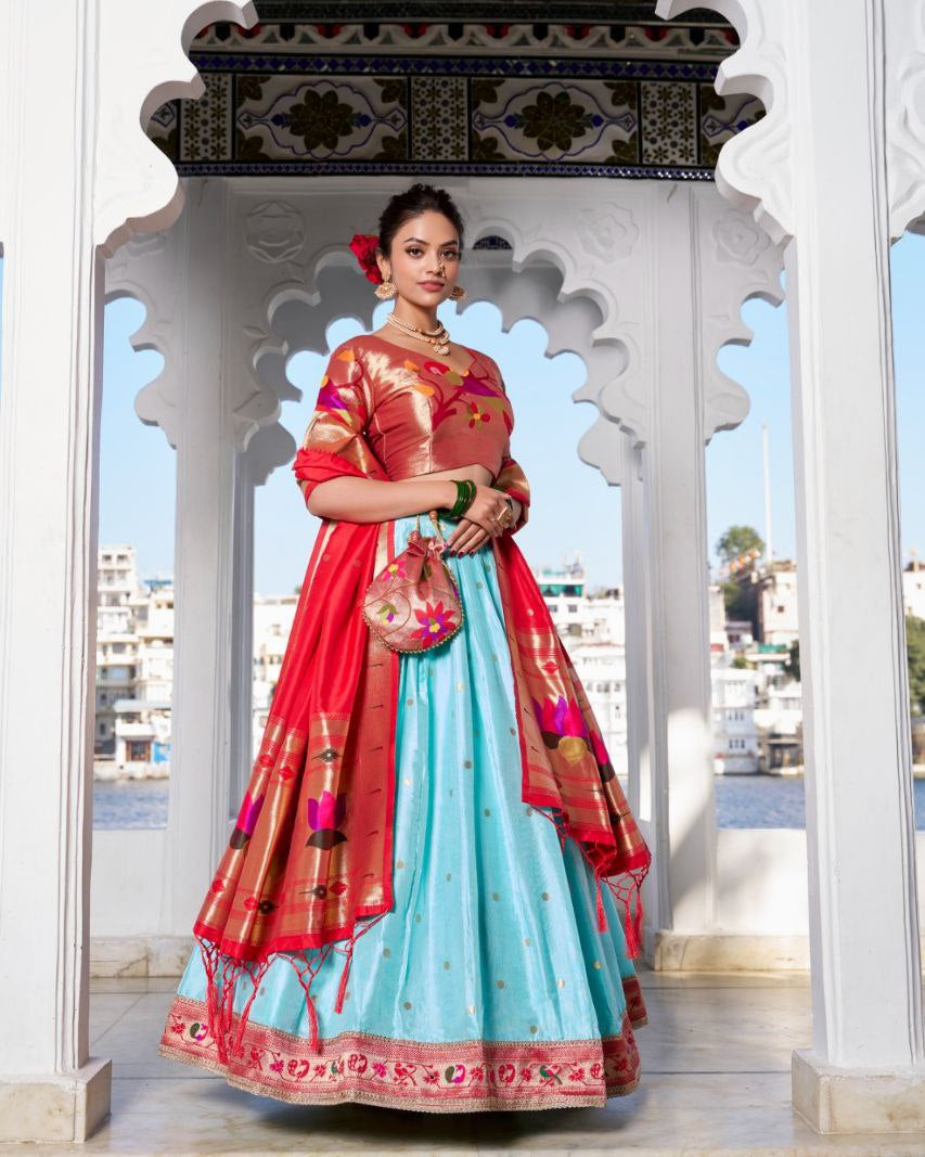 Timeless Paithani Jacquard Silk Partywear Lehenga Choli Set with Dupatta and Batwa