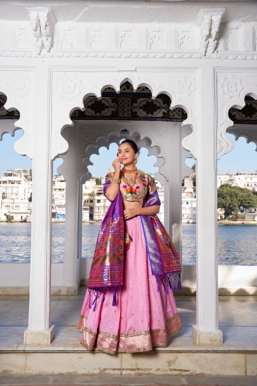 Timeless Paithani Jacquard Silk Partywear Lehenga Choli Set with Dupatta and Batwa