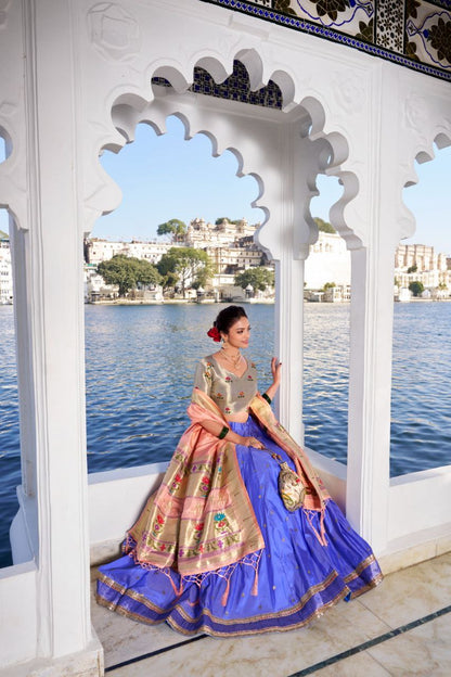Timeless Paithani Jacquard Silk Partywear Lehenga Choli Set with Dupatta and Batwa