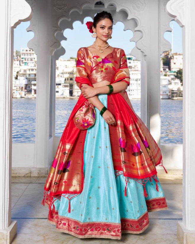 Timeless Paithani Jacquard Silk Partywear Lehenga Choli Set with Dupatta and Batwa