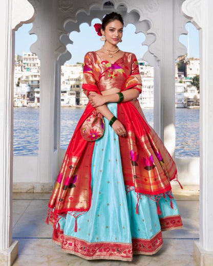 Timeless Paithani Jacquard Silk Partywear Lehenga Choli Set with Dupatta and Batwa