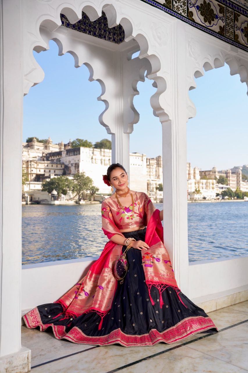 Timeless Paithani Jacquard Silk Partywear Lehenga Choli Set with Dupatta and Batwa