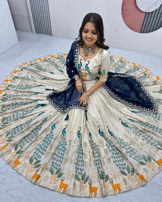 Wedding Wear Tissue Silk Lehenga Choli with Heavy Embroidery & Dupatta