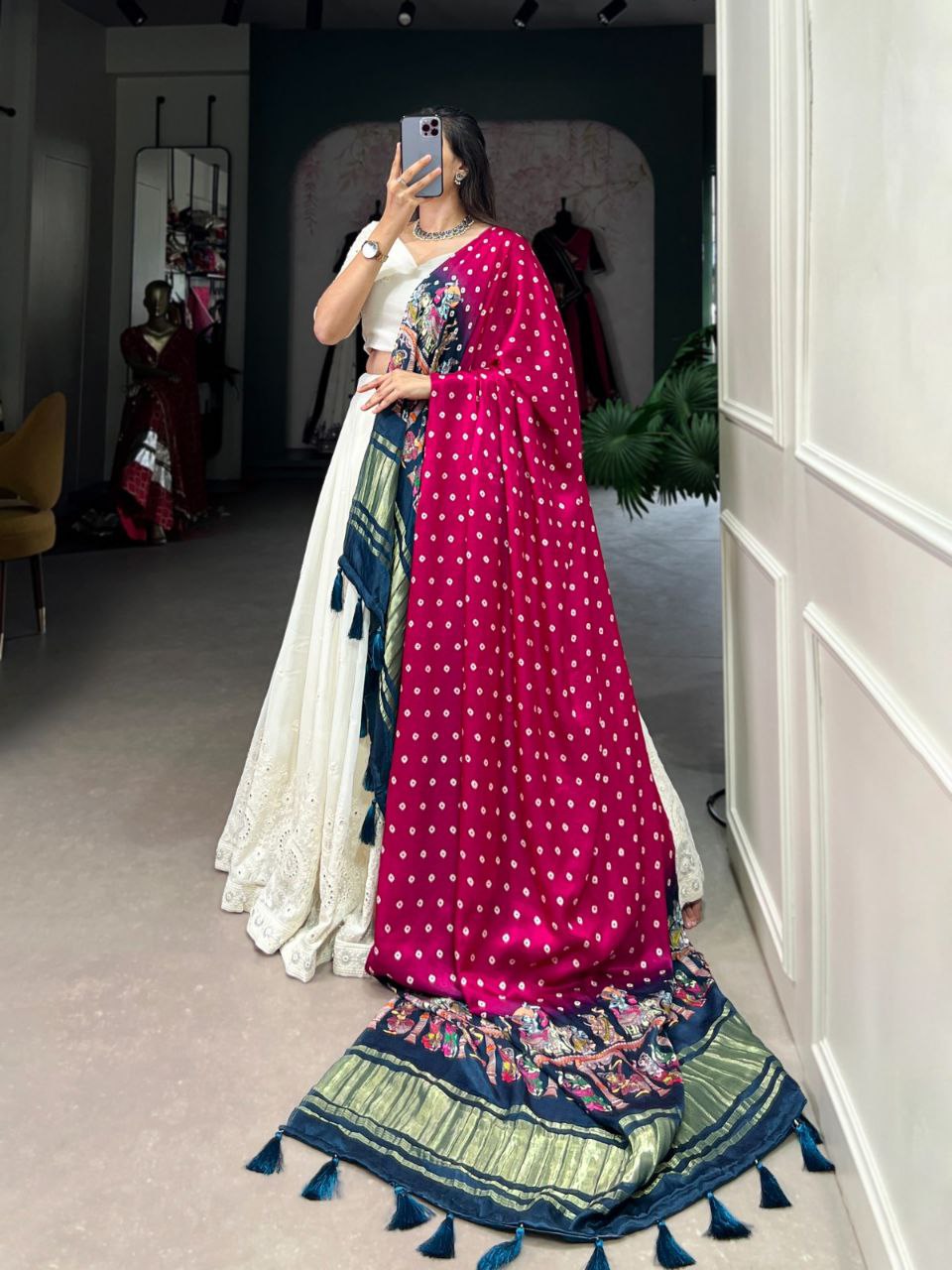 Lucknowi Paper Mirror Work Georgette Lehenga Choli with Gaji Silk Dupatta