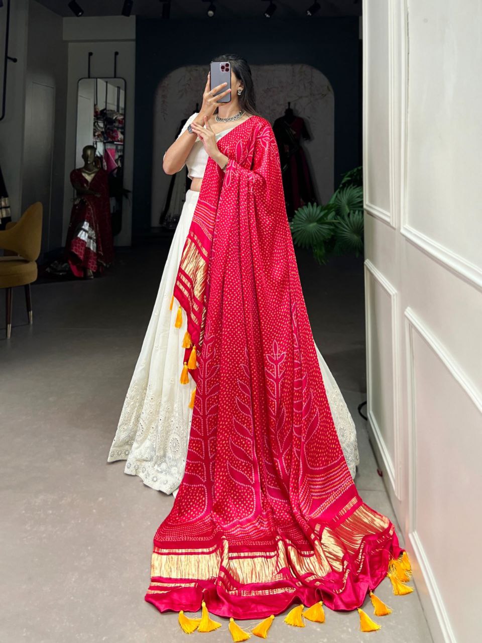 Lucknowi Paper Mirror Work Georgette Lehenga Choli with Gaji Silk Dupatta