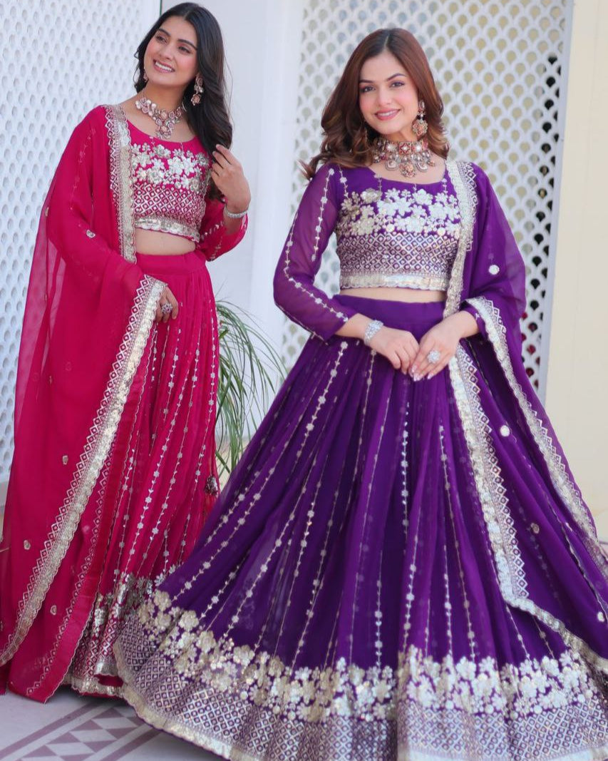 Elegant Embroidered Fox Georgette Wedding Lehenga Choli Set with Dupatta