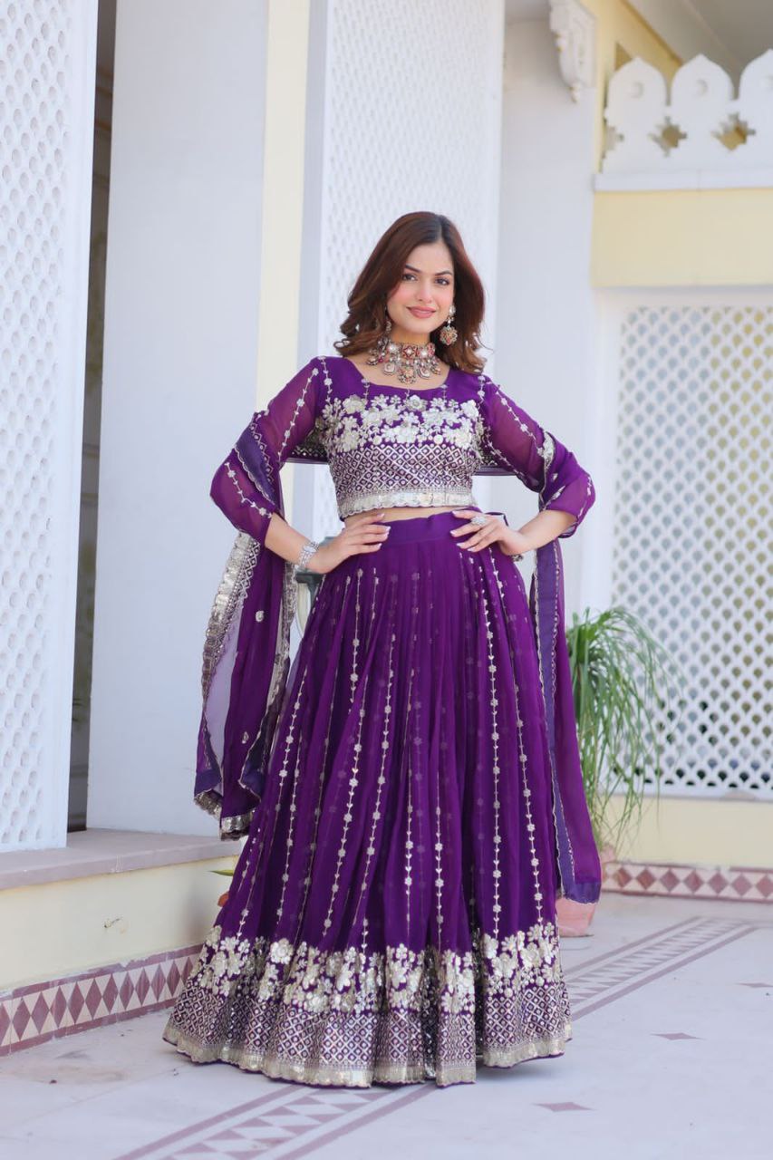 Elegant Embroidered Fox Georgette Wedding Lehenga Choli Set with Dupatta