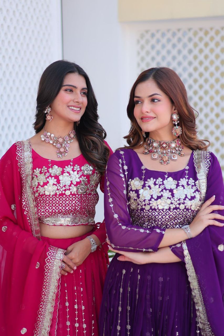 Elegant Embroidered Fox Georgette Wedding Lehenga Choli Set with Dupatta