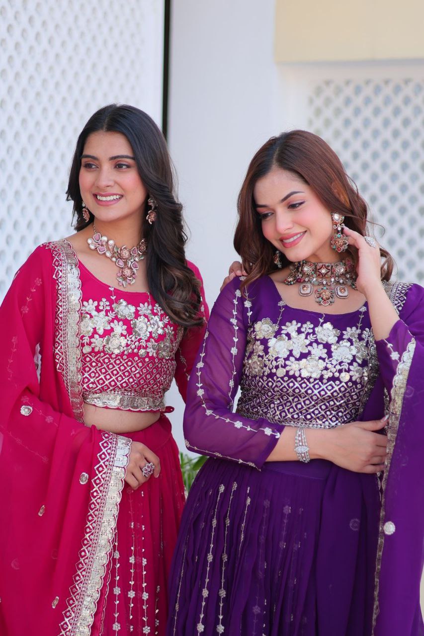 Elegant Embroidered Fox Georgette Wedding Lehenga Choli Set with Dupatta