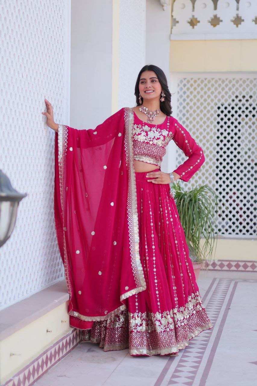 Elegant Embroidered Fox Georgette Wedding Lehenga Choli Set with Dupatta