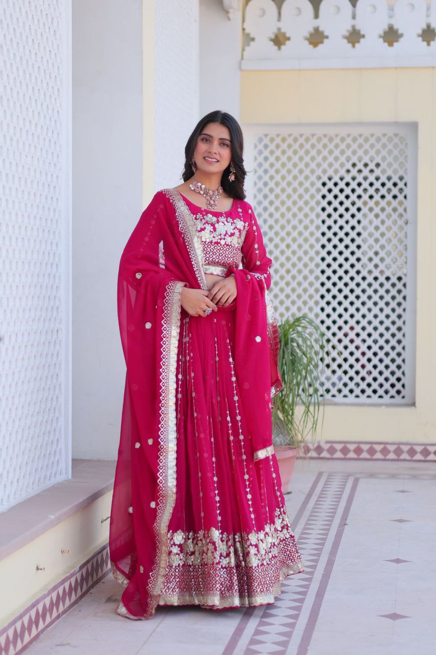 Elegant Embroidered Fox Georgette Wedding Lehenga Choli Set with Dupatta