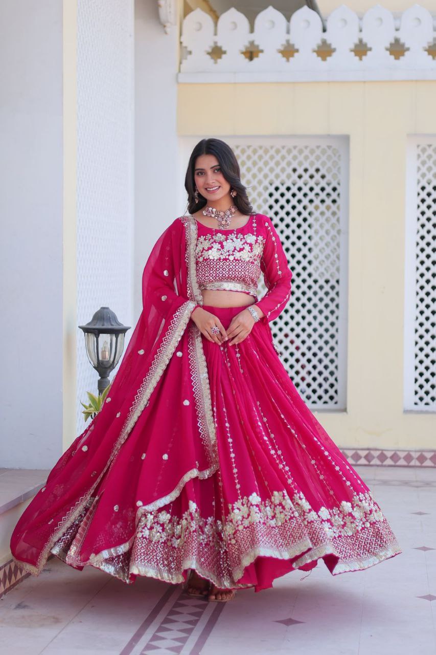 Elegant Embroidered Fox Georgette Wedding Lehenga Choli Set with Dupatta