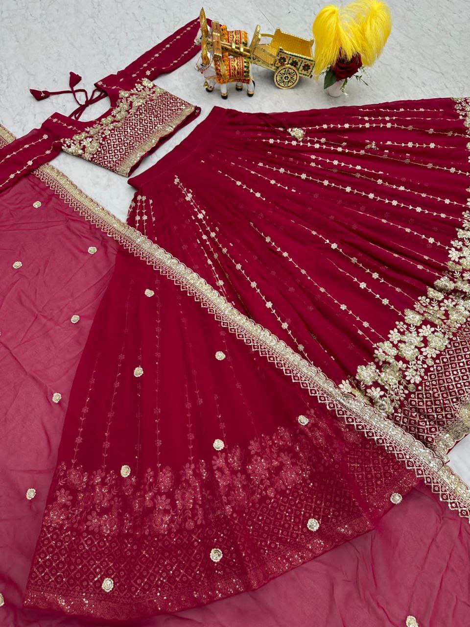 Elegant Embroidered Fox Georgette Wedding Lehenga Choli Set with Dupatta
