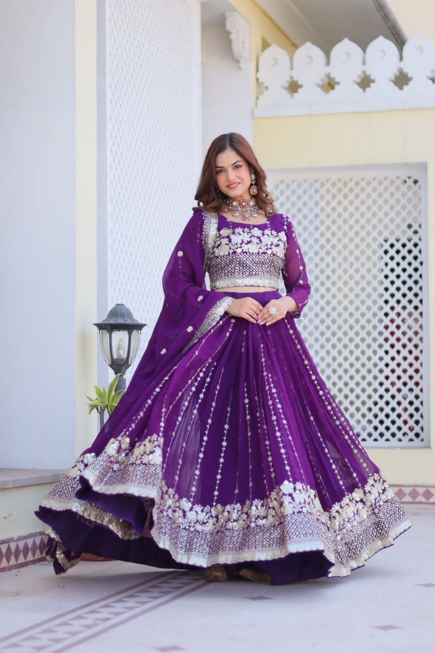 Elegant Embroidered Fox Georgette Wedding Lehenga Choli Set with Dupatta