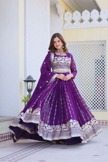Elegant Embroidered Fox Georgette Wedding Lehenga Choli Set with Dupatta